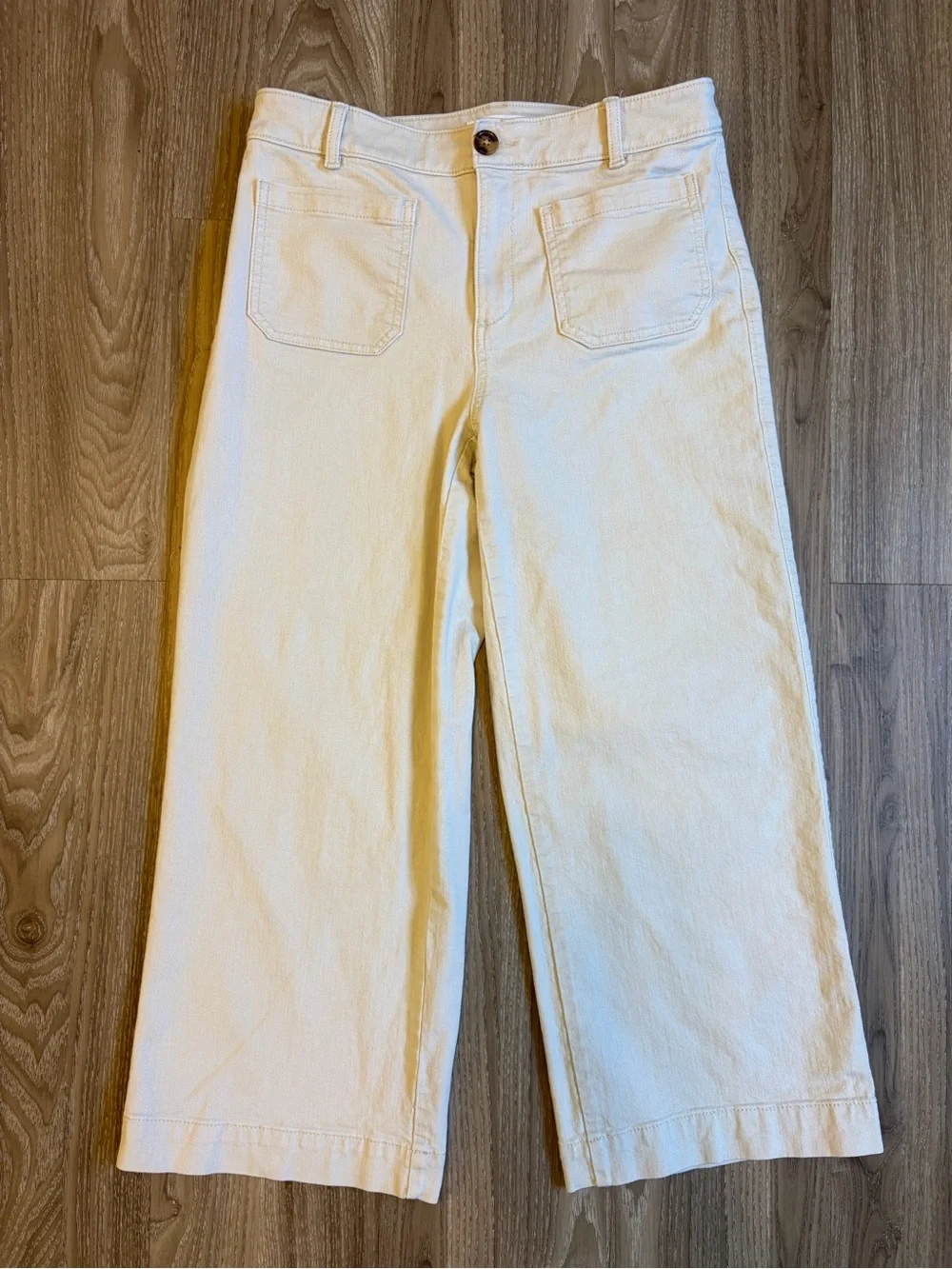 LOFT The Palmer Wide Leg Crop Pants Womens 8 Cream Ivory High Rise